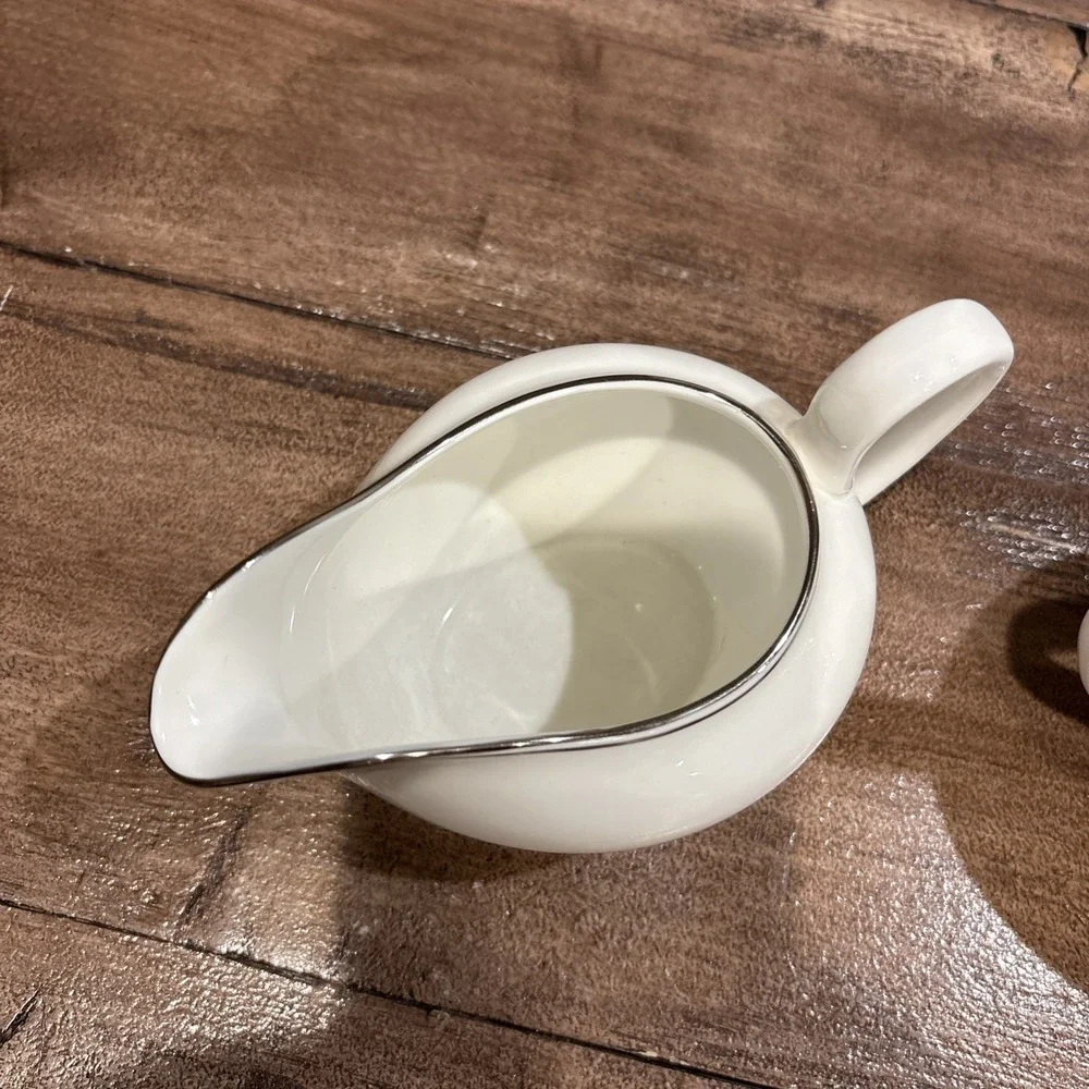 Vintage WEDGWOOD Bone China DORIC White, Silver Edged Creamer And SUGAR EXC!
